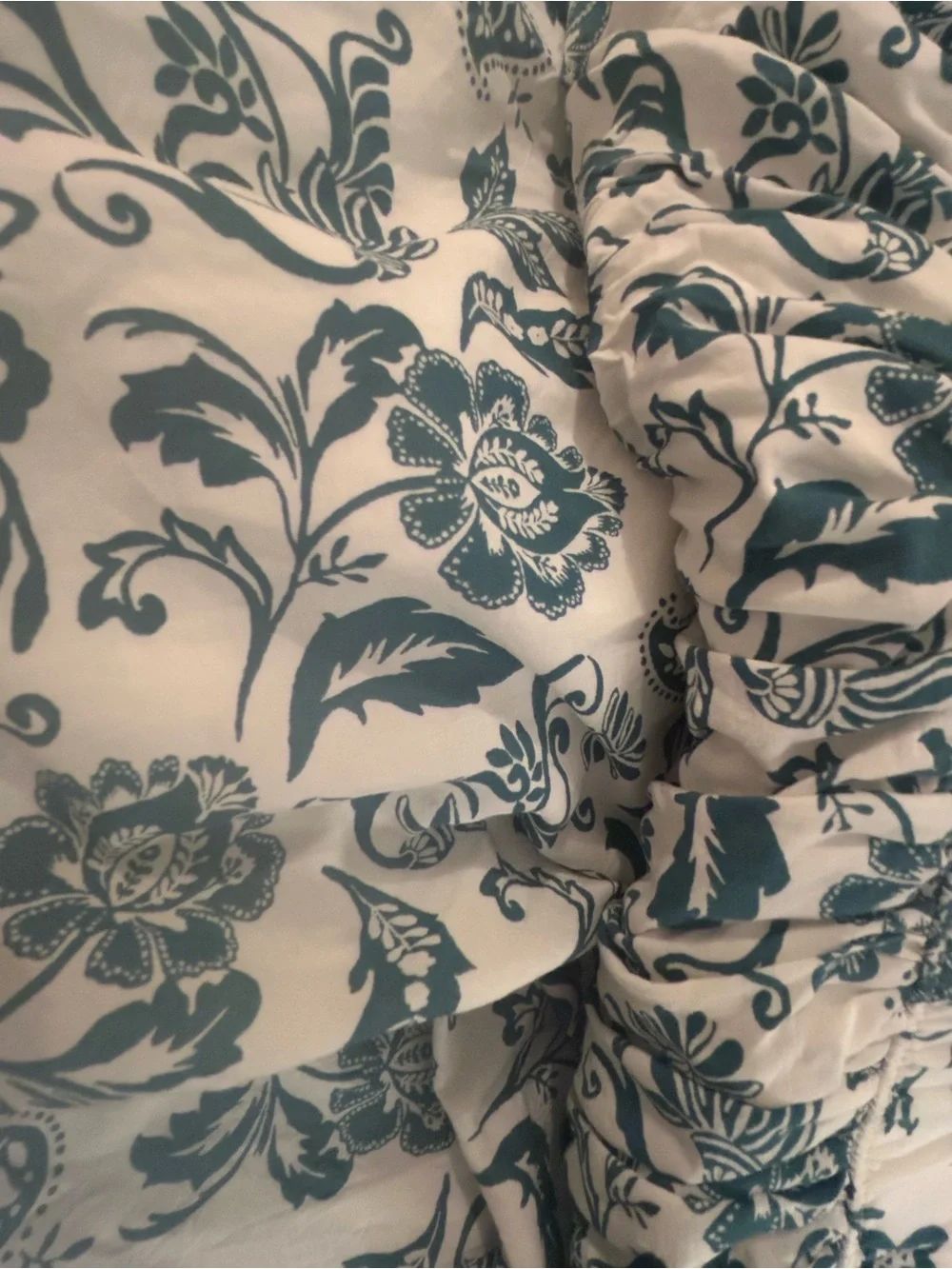 LOFT White Midi Skirt with Green Paisley Floral Print